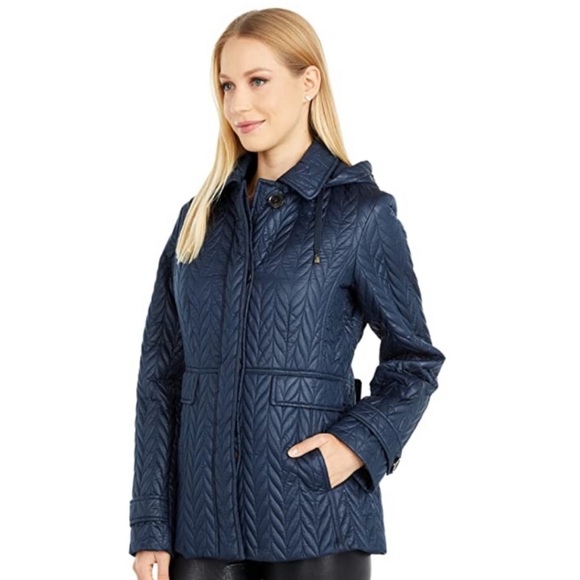 Kate Spade Quilted Herringbone Jacket Navy Blue - Picture 11 of 11
